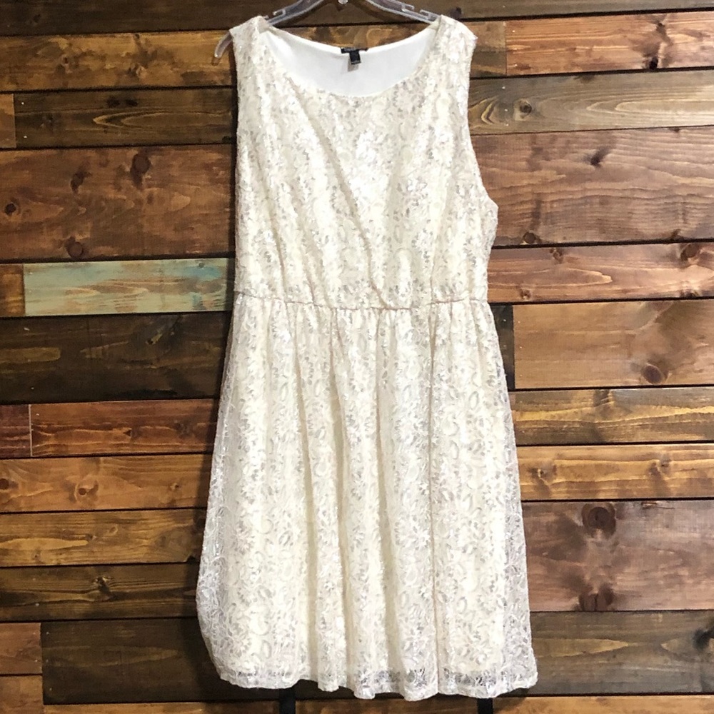 Forever Woman Cream & Metallic Lace Dress